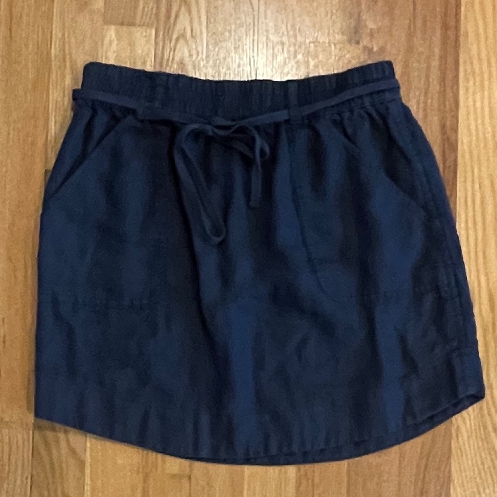 LOFT Navy Blue 100% Linen Drawstring Front Pockets Skirt